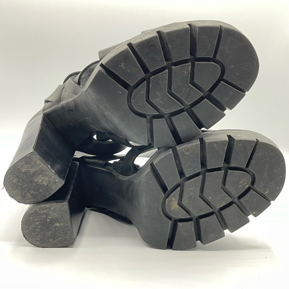 Zara Black Leather Chunky High Heel Sandals Size 6.5 - Picture 9 of 9